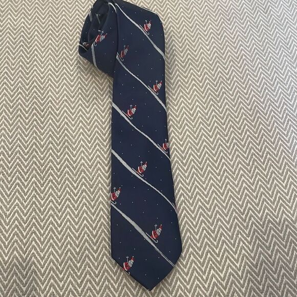 Santa Sloping Downhill Santa Mens Neck Tie - Picture 1 of 4